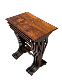 Art Nouveau Set of Four Nesting Tables by Emile Galle Nancy France, 1900s